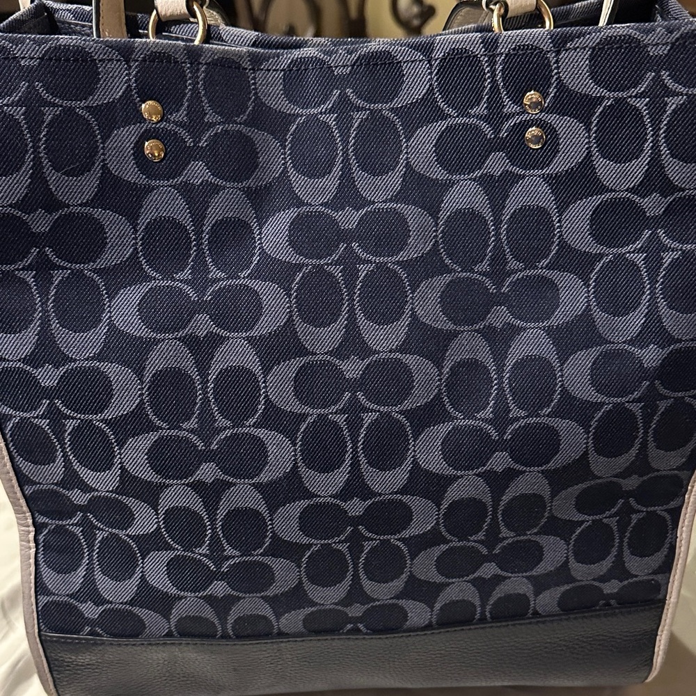Coach Tall Dempsey Carryall Signature Navy and Cream Tote - Picture 4 of 11